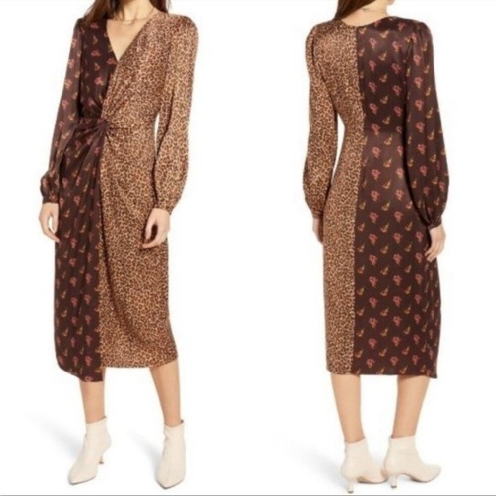 Something Navy Double Print Midi Dress L NWOT